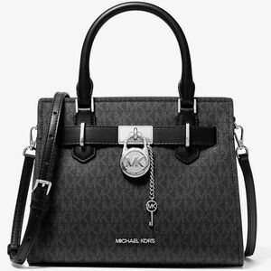 Michael Kors Hamilton Small Signature Logo Satchel Black Signature